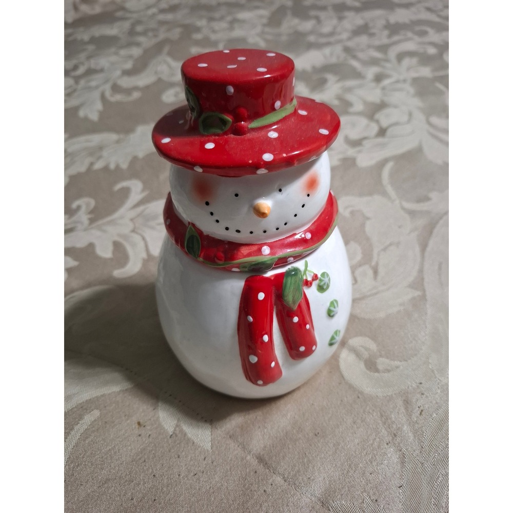 Gibson Home Snowman Cookie Jar Ceramic Holiday Christmas Decor Red Polka Dot